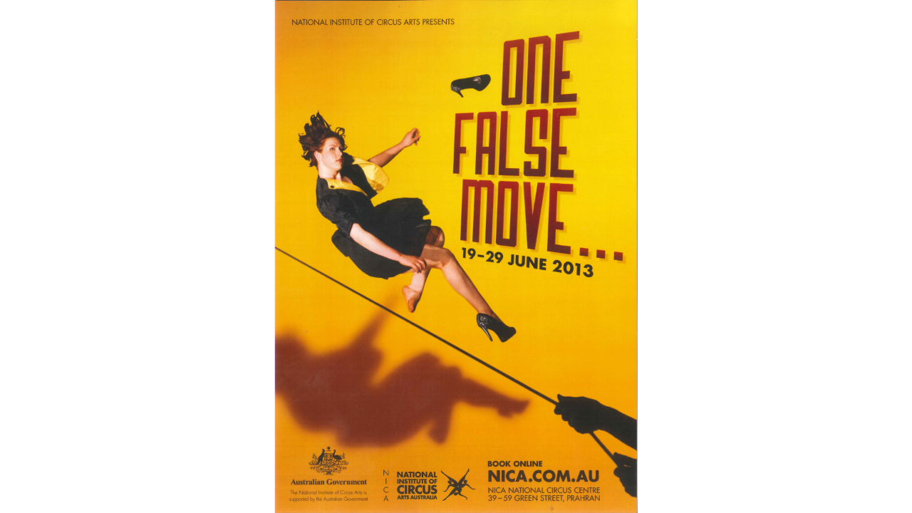 Promo poster for NICA ensemble production One False Move in 2013