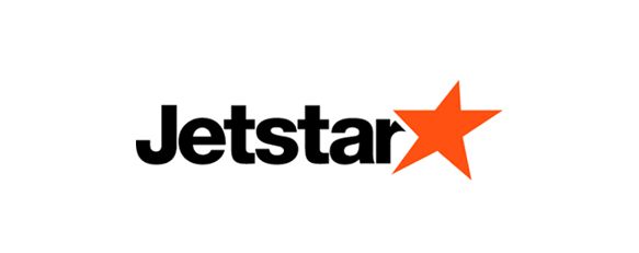 Jetstar in plain black text followed by an orange 5 point star on the right