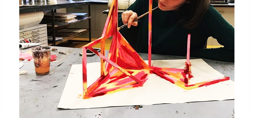 Visual arts student creating a sculpture