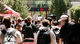 Orientation Sem 1 2026 with student crowd on campus taking a tour