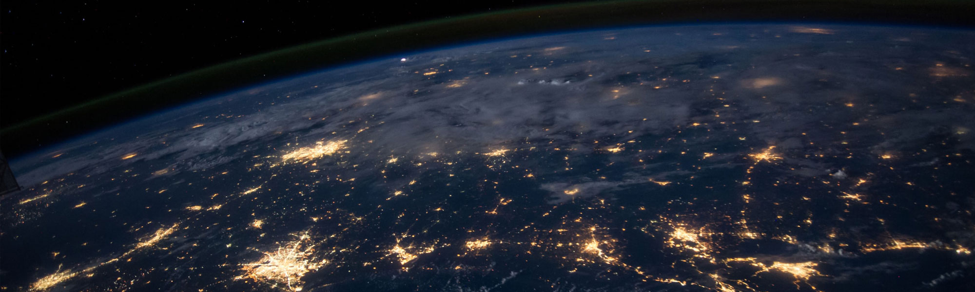 Aerial view of the earth at night with lights
