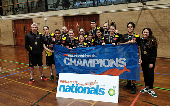 The 2019 Swinburne student athletes competing at the Indigenous Nationals after winning the Basketball Grand Final