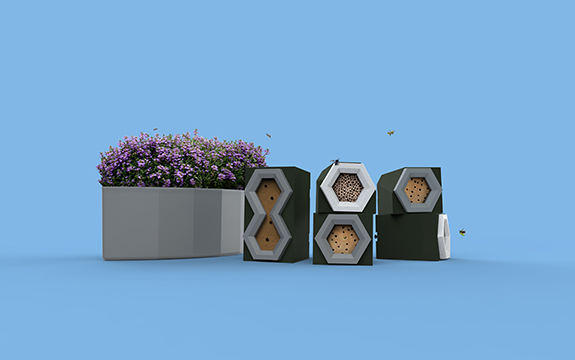 Native bee habitat modules by industrial design student Amelia Henderson Pitman