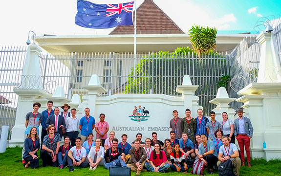 A group of students in front of Timor-Leste's Australian Embassy. 