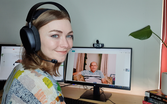 Image of a telehealth counselling session with an aged care resident